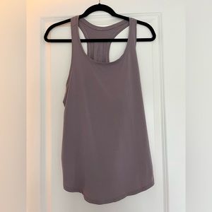Purple love tank with pleats in the back